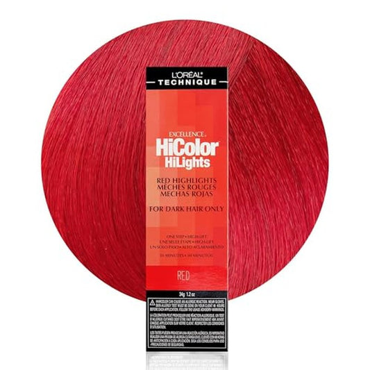 L'Or?al Technique HiColor Red HiLights - Permanent Hair Color for Dark Hair, Intense Red Highlights, No Pre-Lightening Required, Rich, No-Drip Cr?me, Quick Processing Time, Color Resists Fading