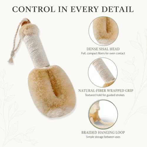 Touch Me Natural Sisal Dry Body Brush – 9” Firm Exfoliating Skin Scrubber