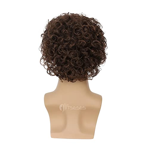 Tseses Short Curly Afro Wig for Men, Adjustable Synthetic Hair Cosplay