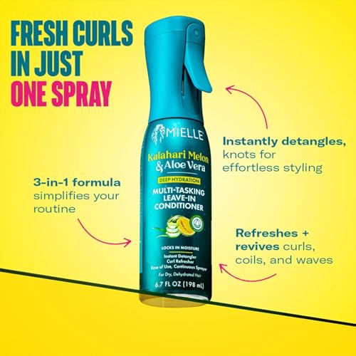 Mielle Organics Kalahari Melon & Aloe Vera Leave-In Conditioner Spray 6.7oz - 3-in-1 Detangler & Moisturizer