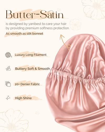 YANIBEST Adjustable Satin Sleep Bonnet - Large Blush Pink Long Hair Cap