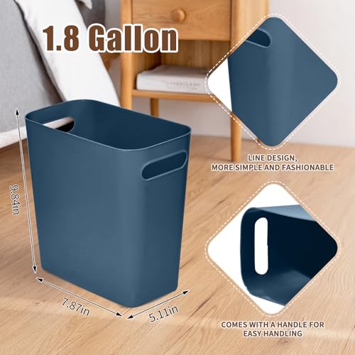 Compact 1.8 Gallon Plastic Trash Can - Blue Wastebasket for Home & Office