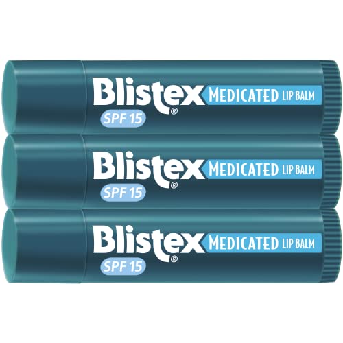 Blistex Medicated Lip Balm 3 Pack with SPF 15 - Wind & Water-Resistant, Hydrating Lip Protection