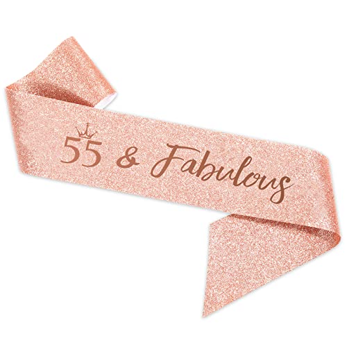 Rose Gold 55th Birthday Sash and Rhinestone Tiara Set