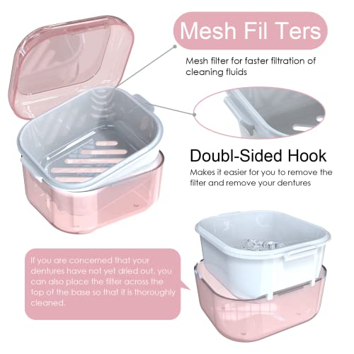 ARGOMAX Pink Denture Cup with Strainer & Tray - Open-Top Soaking & Rinsing