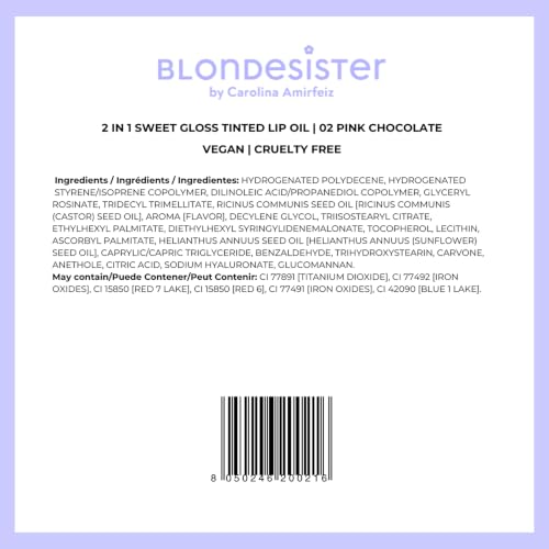 Blondesister 2-in-1 Pink Chocolate Tinted Lip Oil - Nourishing & Hydrating