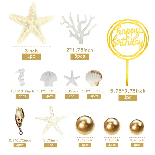 Beach-Themed Cake Toppers Set with Starfish, Seahorse & Coral
