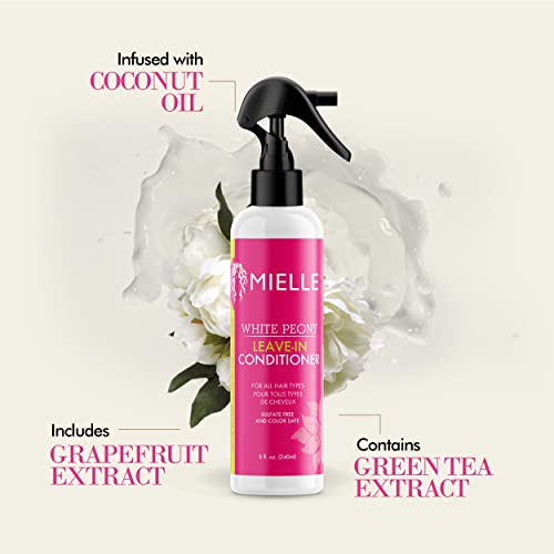Mielle Organics White Peony Leave-In Conditioner Spray - Moisturizing Detangler for Curly Hair - 8 Fl Oz