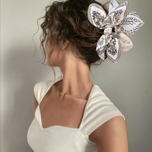 Hadutrek 3PC Bow Claw Hair Clips - Black & White Floral, Paisley