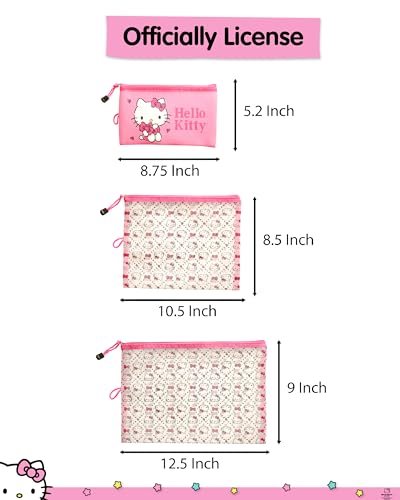 Hello Kitty 3-Piece Travel Pouch Set - Zippered Makeup & Toiletry Bags