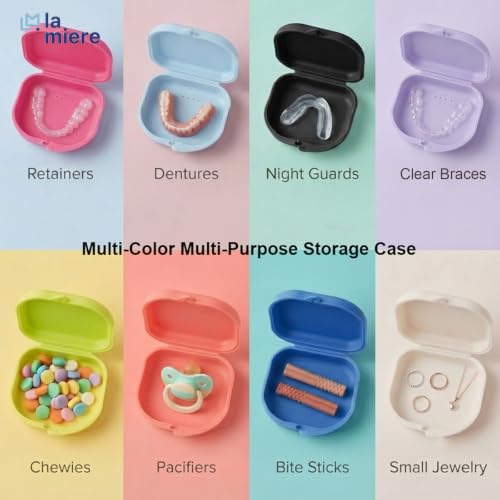 LA MIERE Purple Retainer Case with Vent Holes, Secure Snap Lock Denture Storage