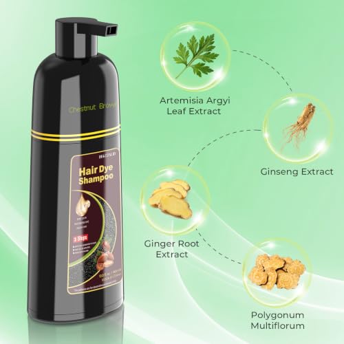 Chestnut Brown Hair Dye Shampoo for Gray Coverage | 3-in-1 Formula