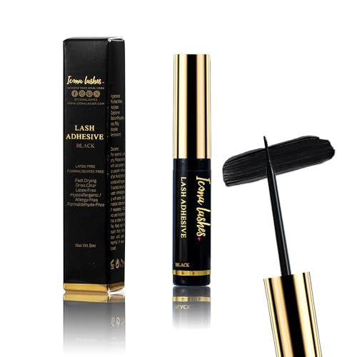 Icona Lashes Black Eyelash Glue - Fast Drying, 48-Hour Hold, Latex-Free, 5ml