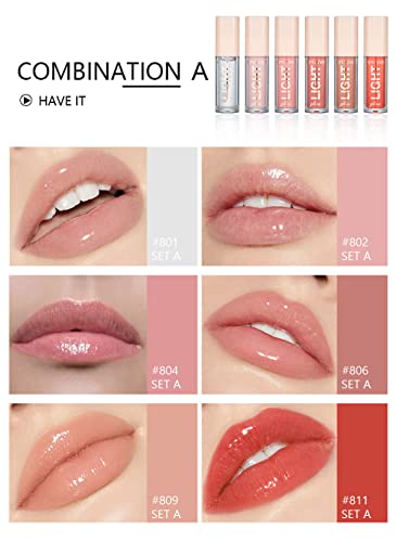 BANGFENG Set A 6-Pack Lip Oil & Gloss Kit - Hydrating, High Shine, Plumping Lip Glosses
