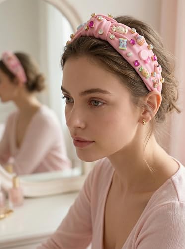 Cupcake Pink Knotted Headband - Cute Beaded Candy Hair Accessory for Women