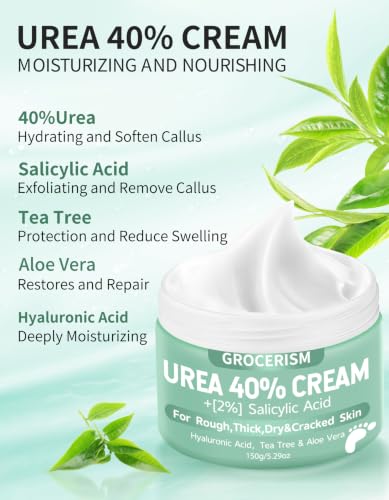 Grocerism 40% Urea Foot Cream with Salicylic Acid, 5.29oz - Softens Dry, Callused Skin