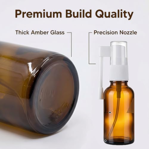 2-Pack 30ml Amber Glass Spray Bottles - Refillable Nasal & Cosmetic Pump Containers