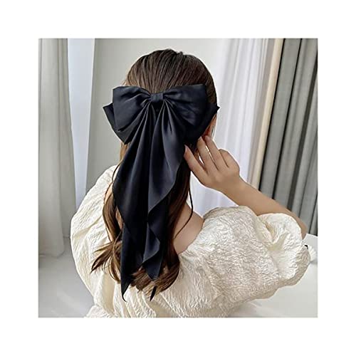 Large Satin Hair Bow Clip for Women - Black Ribbon Barrette