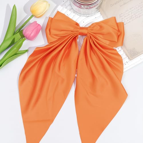 Ayesha Orange Satin Hair Bow Clip - Secure All-Day Hold