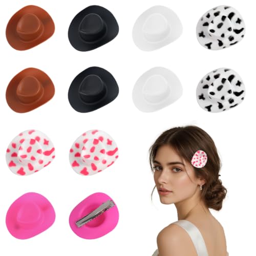 12 Pcs Mini Cowboy Hat Hair Clips for Kids & Women - 6 Colors A