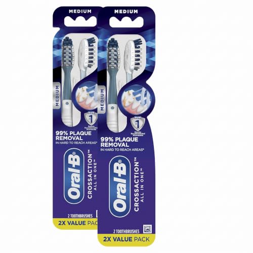 Oral-B CrossAction Medium Toothbrushes Pack of 2 - All-in-One Plaque Removal