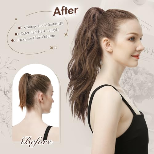 FESHFEN 20-Inch Wavy Claw Clip-in Ponytail Extension - Dark Brown