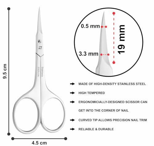 ZIZZLON Professional Cuticle Scissors with Curved Blade