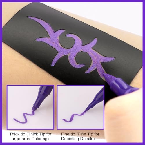 Ponhey Multicolor 24 Body Markers & 67 Tattoo Stencils Skin-Safe Face Paint Kit for Teens & Adults
