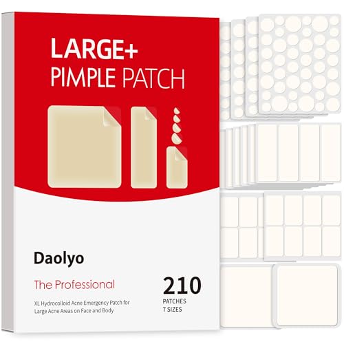 Daolyo Large Hydrocolloid Pimple Patches - 210 Count, 7 Sizes for Acne