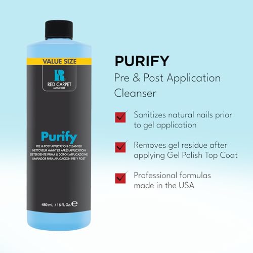 Red Carpet Manicure Purify Gel Cleanser 16 Fl Oz – Removes Tacky Residue for High-Shine Finish
