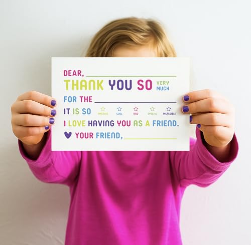 25-Pack Kids Thank You Cards with Envelopes - Colorful Fill-in-the-Blank Design