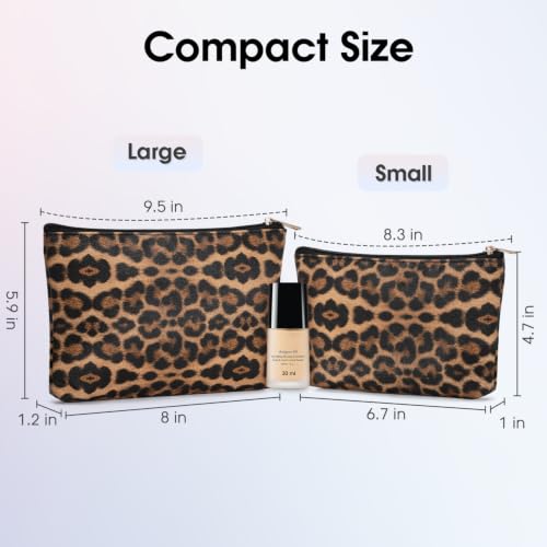 Wandering Nature Brown Leopard Print Makeup Bag Set - 2 Pack