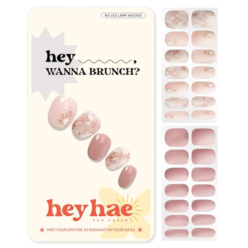 Heyhae Semi-Cured Gel Nail Strips - Pink Glitter Iridescent Manicure Set