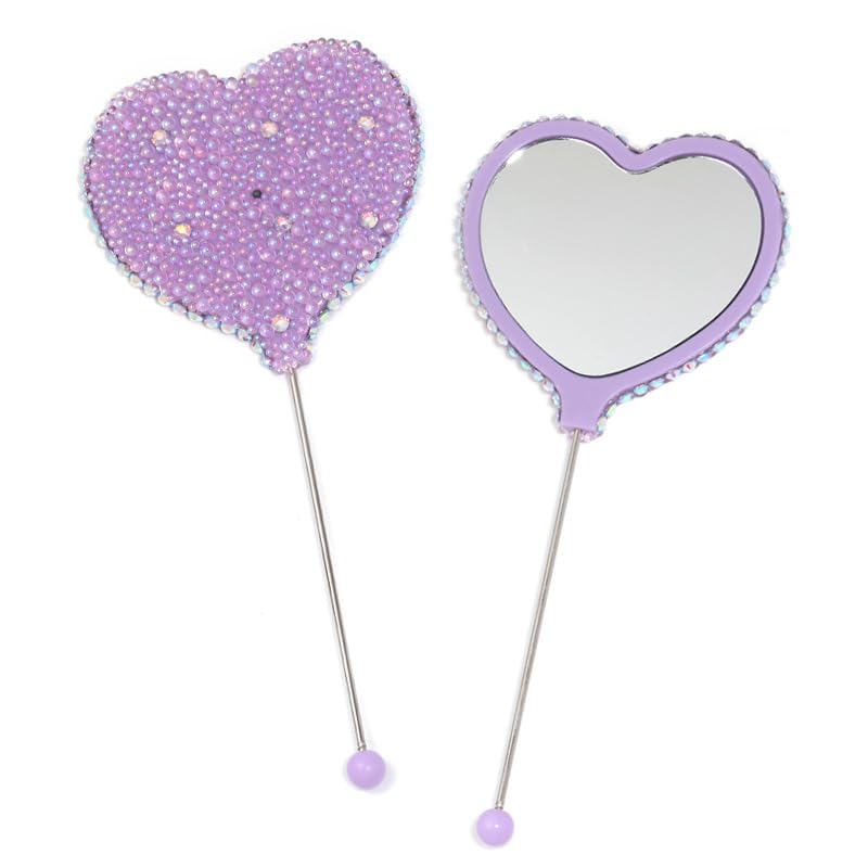 Beadable Heart Handheld Mirrors - 10 Colors with Pearl (10 Pack)