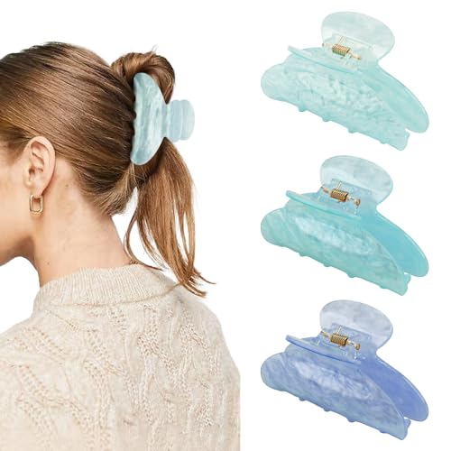 Canitor Blue Series Acrylic Marbled Claw Hair Clips for Women - Thick & Thin Hair
