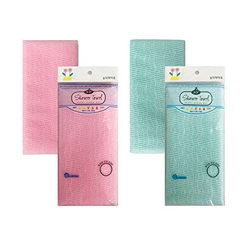 NOPIGO Premium Exfoliating Washcloth Towel 2 Colors Mint Pink Long Back Scrubber Korean Loofah Bath Sponge