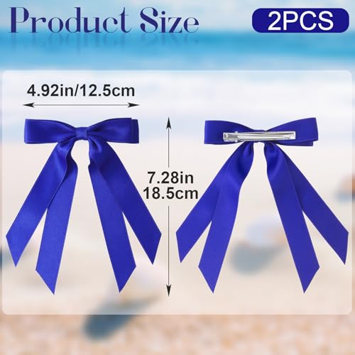 Blue Satin Hair Bows with Long Tails – Elegant Hair Accessories for Weddings & Daily Wear