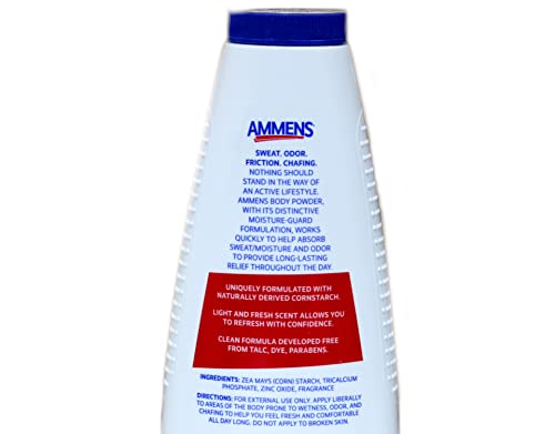 Ammens Talc-Free Body Powder Unscented 11 oz (Pack of 2) - All-Day Protection