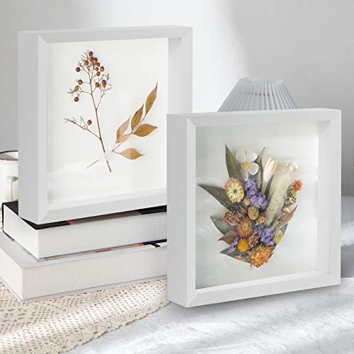 6x6 Shadow Box Frame with HD Glass for Photos & Keepsakes - White
