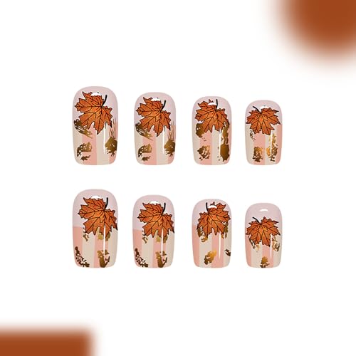 Fall Maple Leaf Press On Nails - Short Square 24-Pc Set with Nail Glue & File