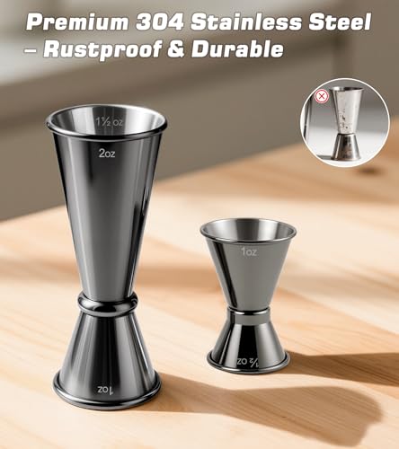 PAGWS 2-Pack Stainless Steel Cocktail Jiggers - 1oz/2oz & 0.5oz/1oz