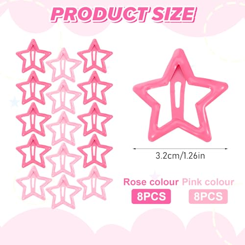 15 Pink Star Hair Clips - Y2K Snap Barrettes for Girls & Women