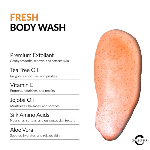 Challenger Men's Fresh Exfoliating Body Wash with Aloe & Tea Tree Oil, 16 oz