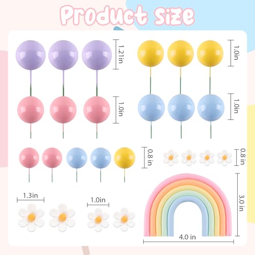 Rainbow Cake Topper Set with Pastel Balls & Daisy Decorations