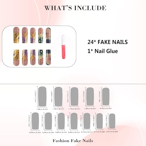IMRAIN Colorful Ombre French Fake Nails Long Square 24Pcs W1-30Summer