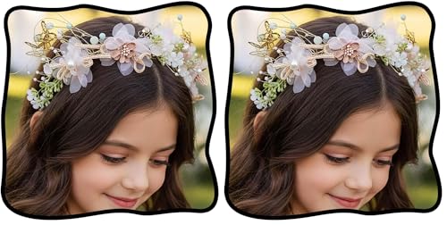 Campsis Pink Flower Girl Headpiece - Wedding Butterfly Headband (Pack of 2)