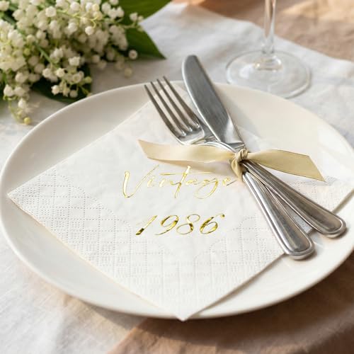 Gold 40th Birthday Napkins - 50 Count, 3-Ply Vintage Design