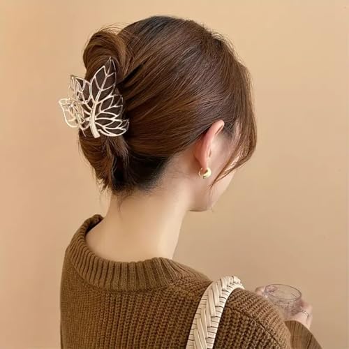 Leaf Hair Claw Clip-2 Gold Leaf Fall Hair Accessories Non-Slip Metal Hairpin for Women