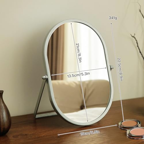 Oval Vanity Mirror with Stand - Metal Frame, Silver, 8.9x5.9 Inches