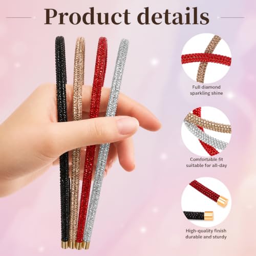 Red Series Rhinestone Headbands - 4 Pack Sparkly Hair Accessories